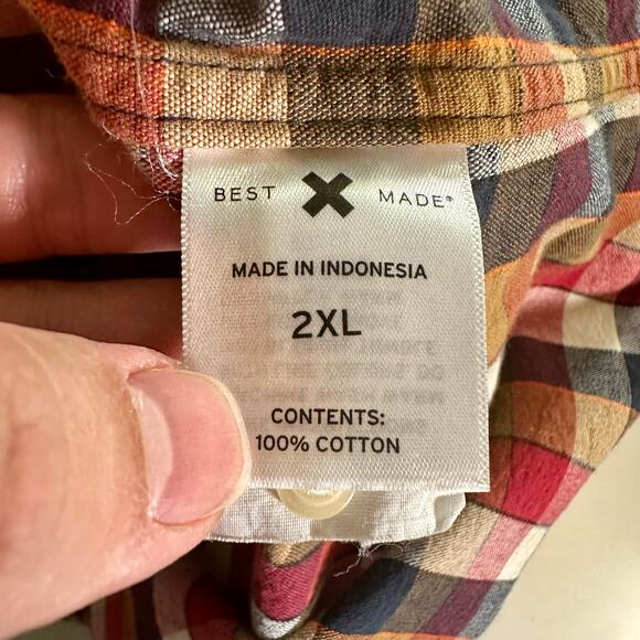 Best Made Co Mens' 2XL 100% Cotton Red Blue Gold Plaid Button Down L/S Shirt - Picture 6 of 8